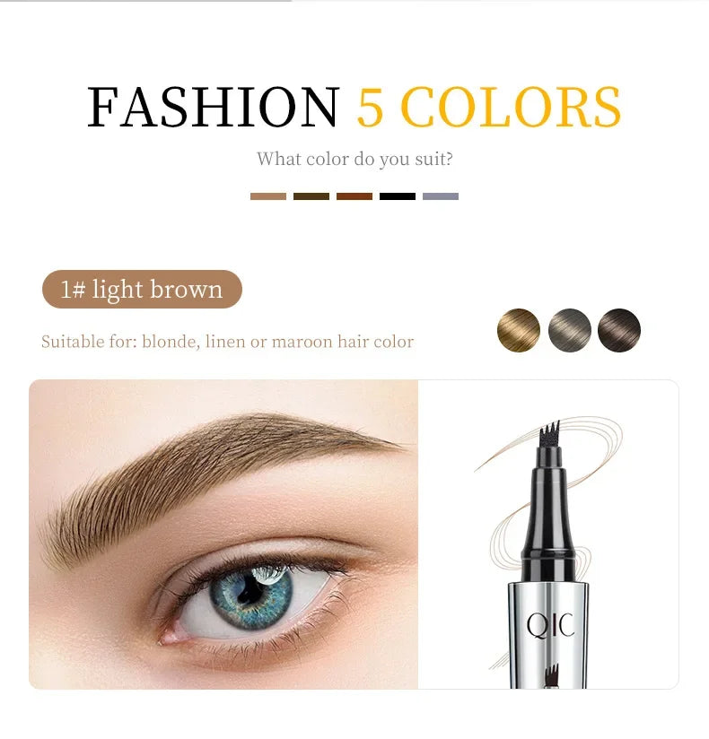 Eyebrow Pen 4 Forks Tip Eyebrow Tattoo Pencil Long Lasting Quick Drying Ultra-fine Sweat-Proof Dark Brown Makeup