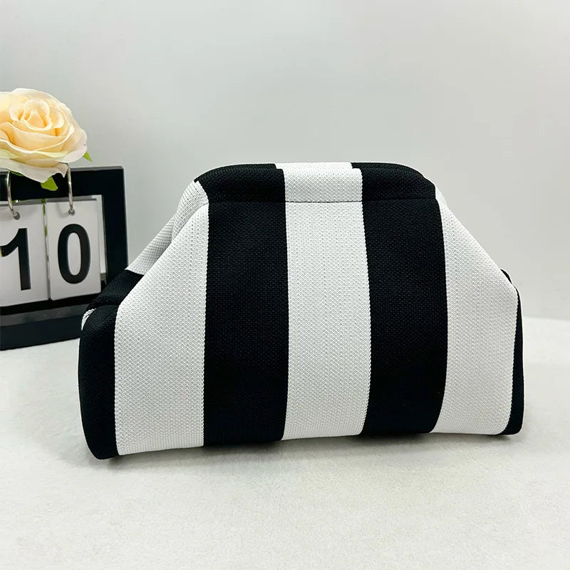 Summer Beach Clutch Bag for Women Woven Crochet Handbags Purses Knitting Dumpling Clutch Ruched Cute Cloud Casual Colorblock Bag