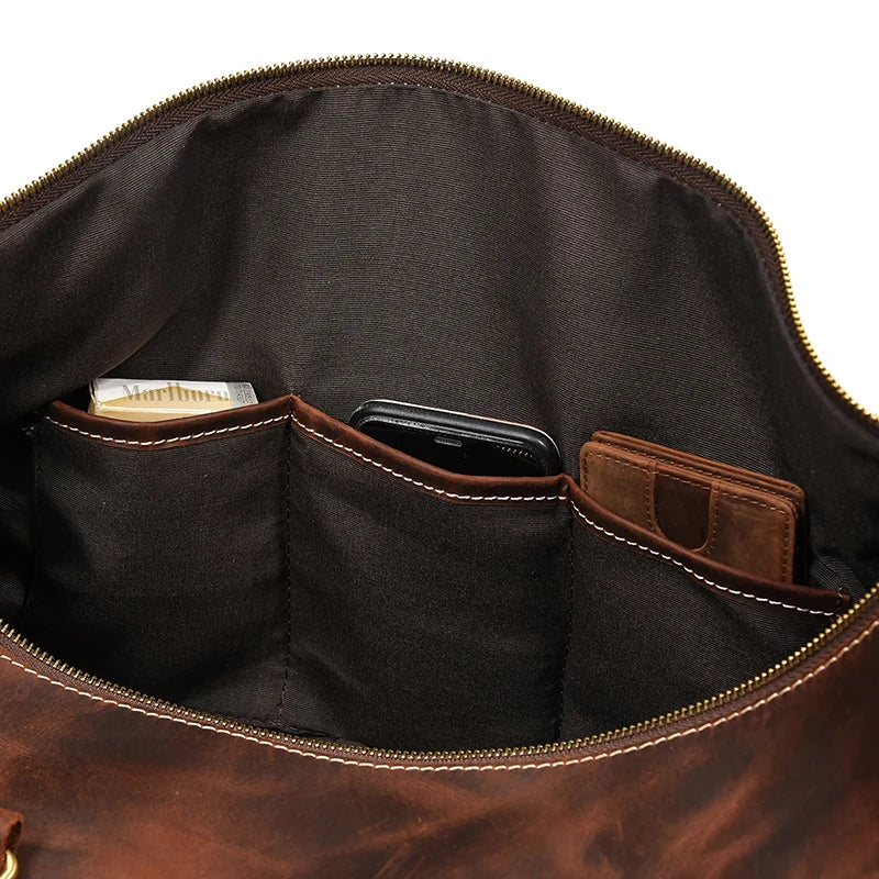 Fashionable Style Men's Leather Travel Handbags Real Cowhide Leather Duffle Bags For Man Male Weekend Bags With Shoe Pocket