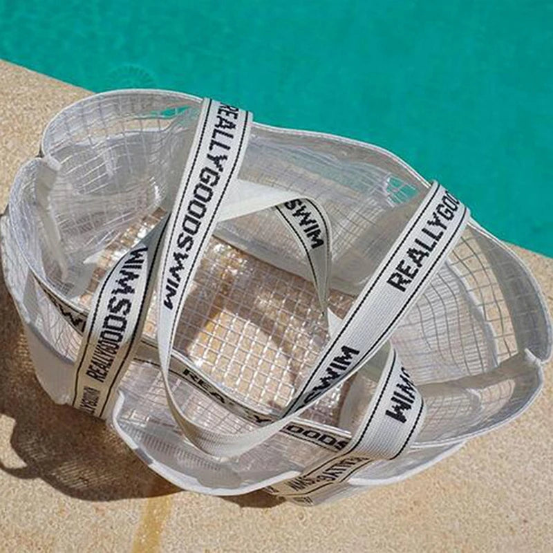 Gym Bag Beach Bag Fashions Transparent Waterproof Multi-Pocket Tote Swimming Mesh Bags High Volume Beach Organiser Travel Swim