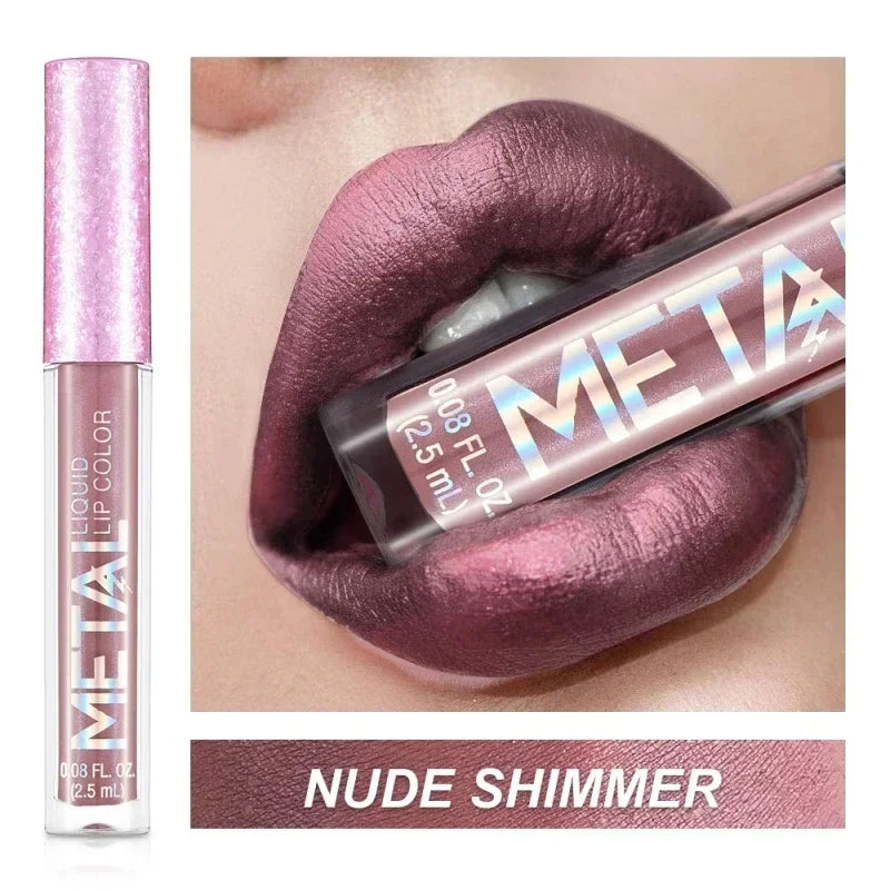 Waterproof Pearl Matte Lipstick Long Lasting Non-Stick Cup Lip Glaze Shimmer Glitter Metallic Lip Gloss Lips Makeup Cosmetics