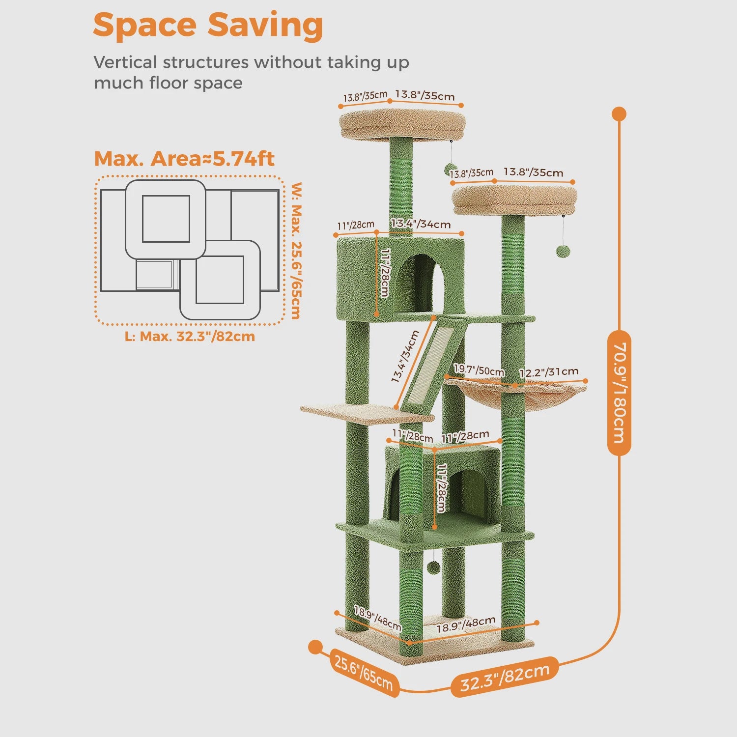 Multi-Level Cat Tree with Scratching Posts, Cozy Condo, Hammock, Large Cat Tower for Indoor Cats, Cat Scratching Board, Cat Toys
