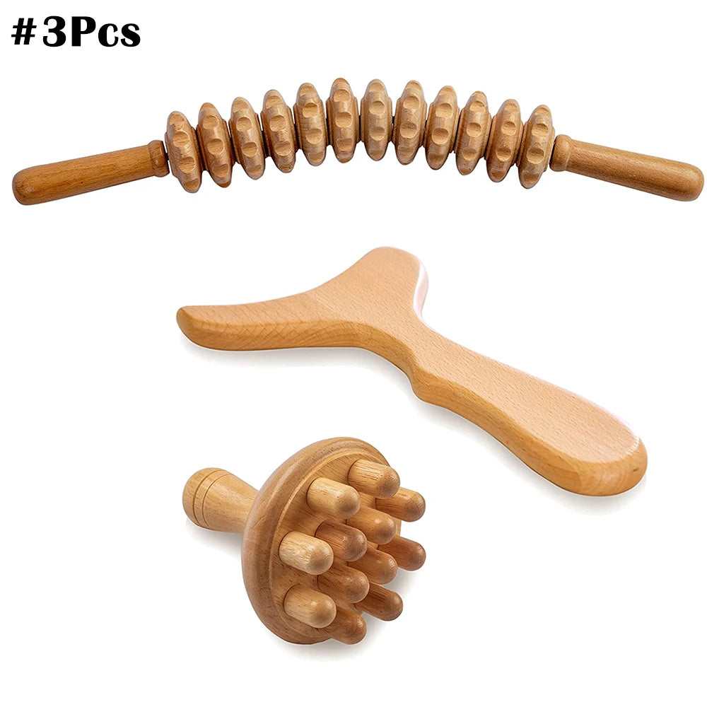 Wooden Therapy Massager Lymphatic Drainage Anti Cellulite Maderoterapia Kit - Body Contouring, Belly Waist Muscle Massage Relax