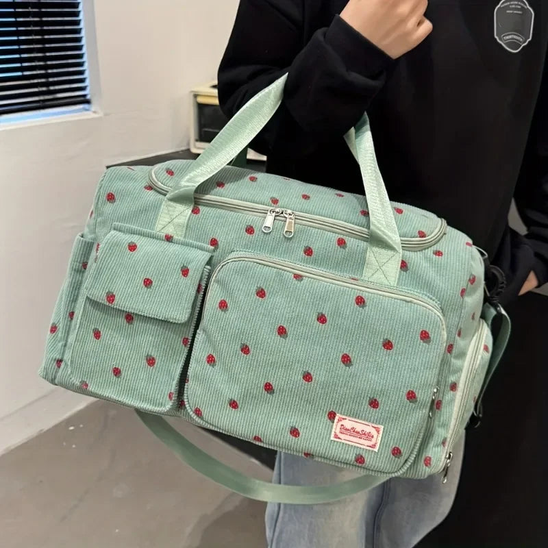 Large Capacity Casual Strawberry Print Duffel Bag with Multiple Compartments - Ideal for Travel, Gym, and Everyday Use