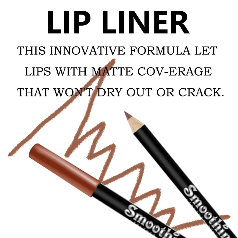12-Color Lip Liner Set, Long-Lasting, Smudge-Proof, Easy To Apply, Transfer-Resistant, Matte Lip Pencil