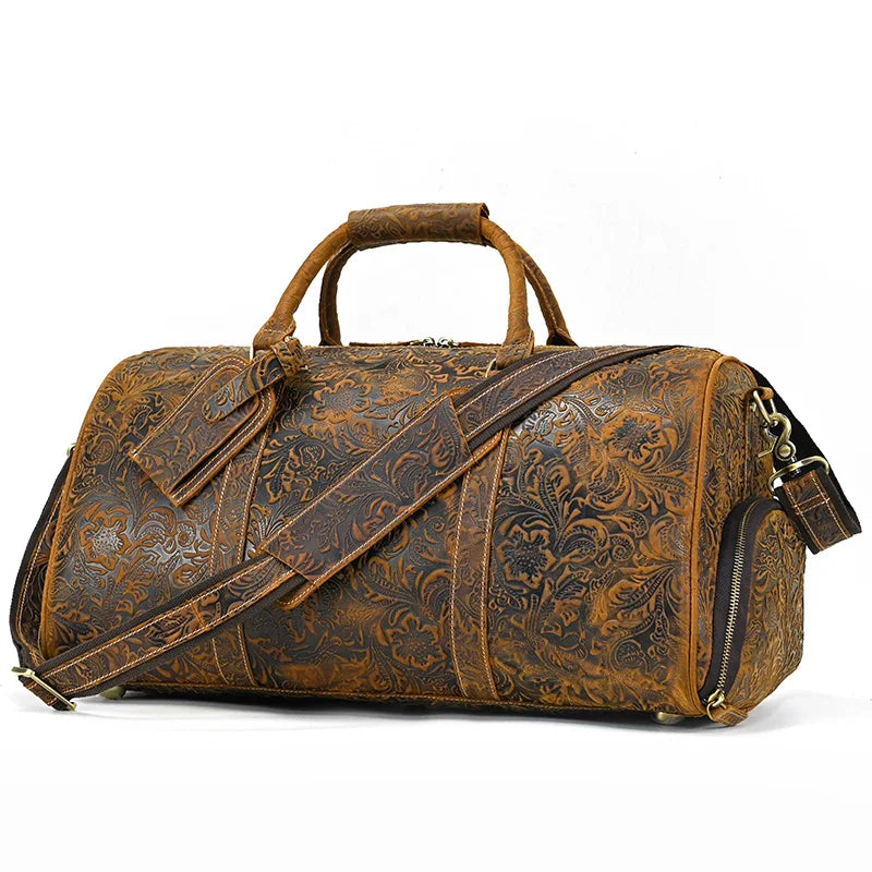 Fashionable Style Men's Leather Travel Handbags Real Cowhide Leather Duffle Bags For Man Male Weekend Bags With Shoe Pocket