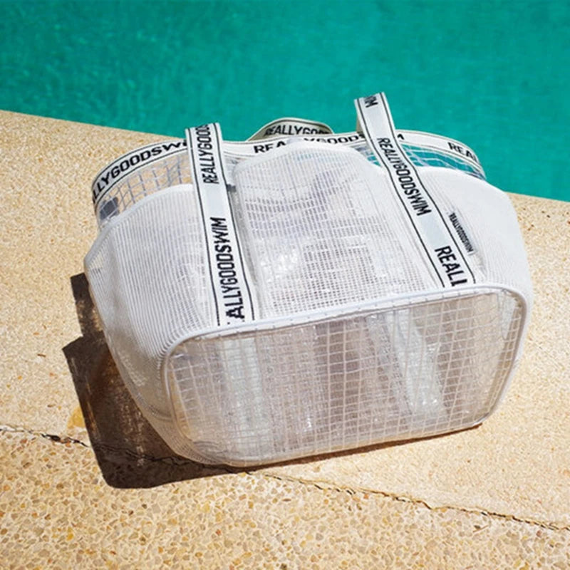 Gym Bag Beach Bag Fashions Transparent Waterproof Multi-Pocket Tote Swimming Mesh Bags High Volume Beach Organiser Travel Swim