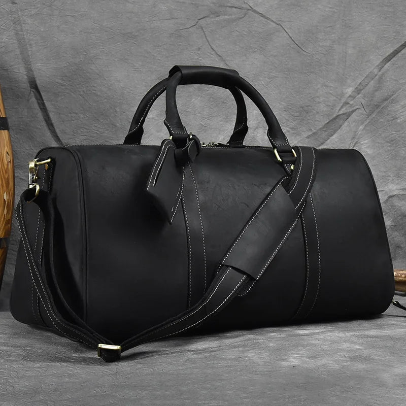 Fashionable Style Men's Leather Travel Handbags Real Cowhide Leather Duffle Bags For Man Male Weekend Bags With Shoe Pocket