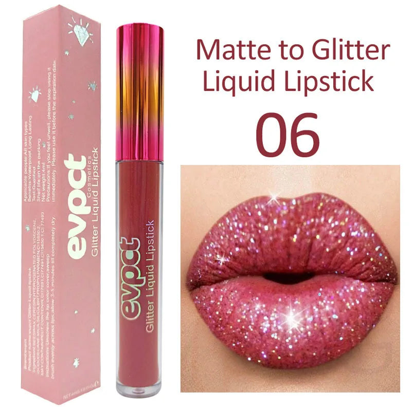 15 Color Glitter Liquid Lipsticks Shimmer Shiny Lipgloss Pearlescent Lip Tint Waterproof Long Lasting Matte Diamond Lips Glaze