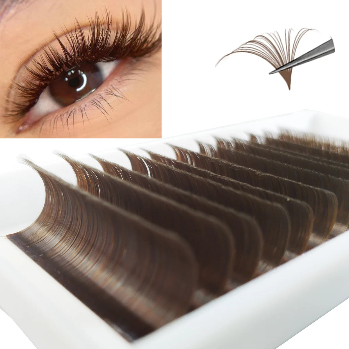 Dark Brown Easy fan Eyelash Extension Mix Mink Individual Ombre Eyelash Lashes High Quality Colorful Blooming Lashes Extension