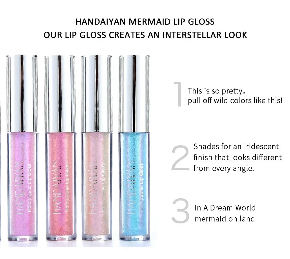 6 Colors Glitter Liquid Lip Gloss Tint Laser Holographic Lipstick Mermaid Glitter Lip Gloss Not Fading Lasting Lip Tint Cosmetic