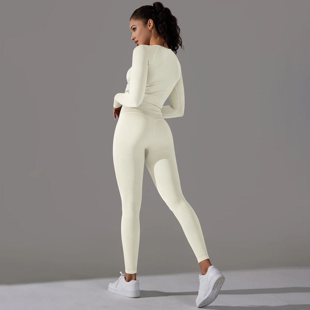 Women Yoga Set Seamless Gym Sportswear Long Seelves High Waist Leggings Sports Clothing Set Fitness Bra Vest Shorts Tracksuit