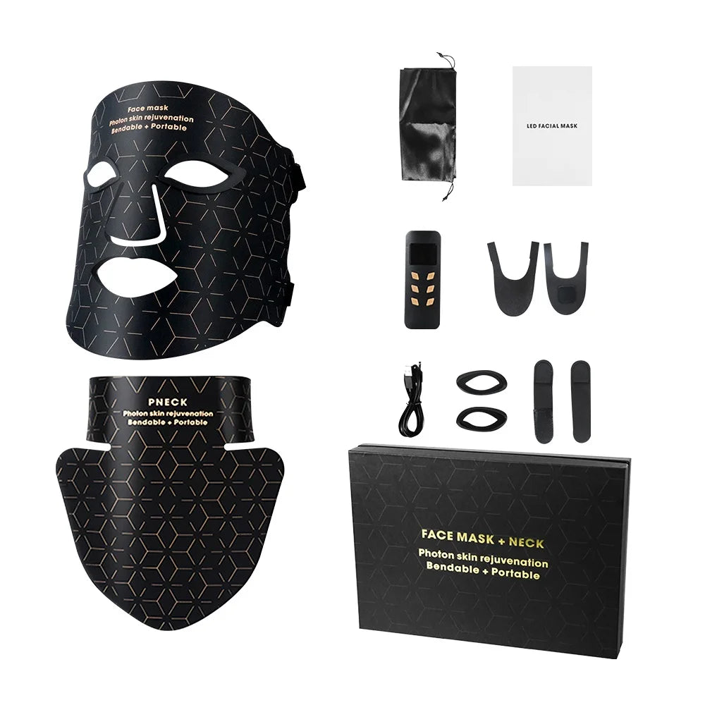 Silicone LED Mask Face With Neck 4 Colors LED Light Photon Infrared Therapy Flexible Facial Mask Repair Skin Brighten Skin Tone