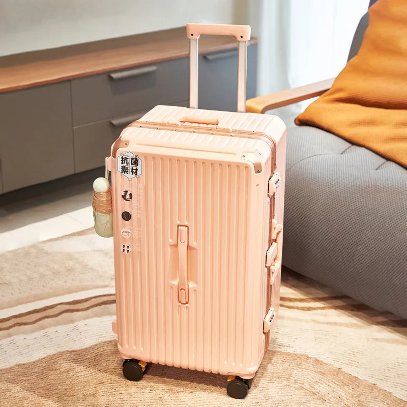 Large Capacity Travel Luggage Aluminum frame Suitcase pull rod Case 24/28/32 " with Cup Holder Travel Case Combination box