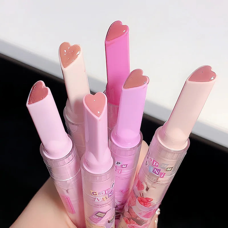 CAPPUVINI Love Shape Lipstick Flower Jelly Water Lip Gloss Clear Light Hydrating Lip Tint Non-stick Cup Korea Cosmetic