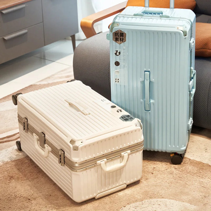 Large Capacity Travel Luggage Aluminum frame Suitcase pull rod Case 24/28/32 " with Cup Holder Travel Case Combination box
