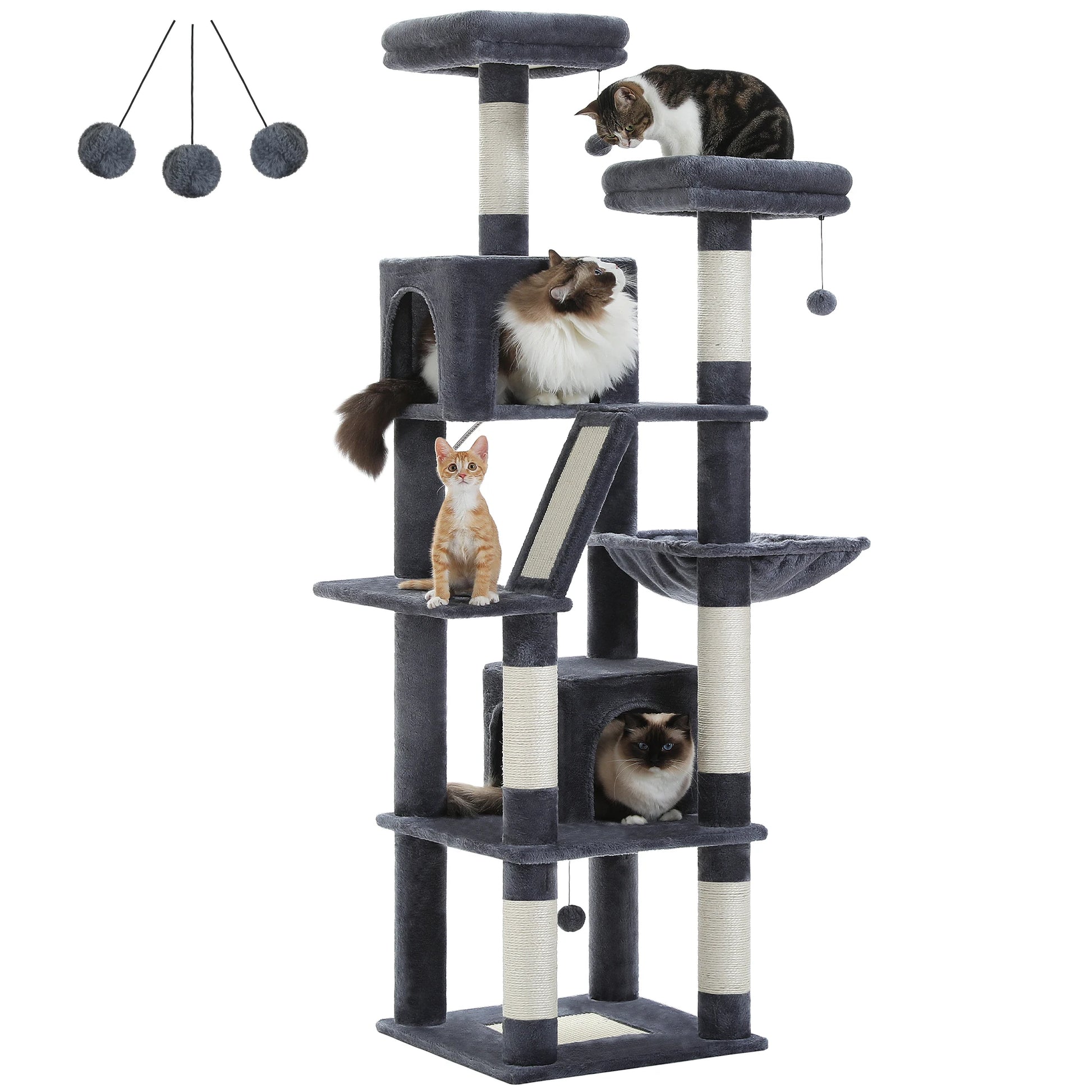 Multi-Level Cat Tree with Scratching Posts, Cozy Condo, Hammock, Large Cat Tower for Indoor Cats, Cat Scratching Board, Cat Toys