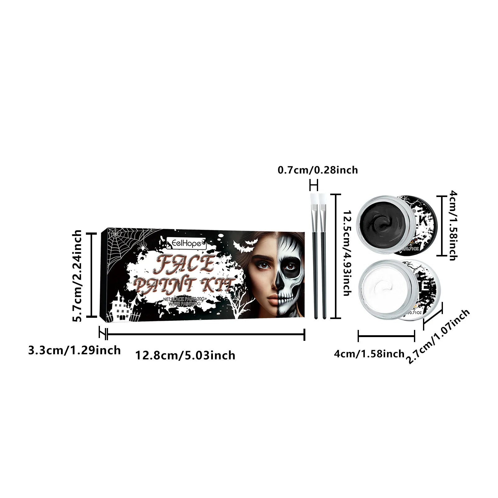 Black & White Face Body Paint Kit with Brushes Long-Lasting Makeup For Halloween Festive Fun Makeup Accessories Makeup Set