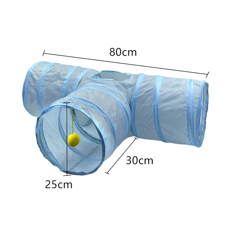 Gray 3-Way Foldable Pet Cat Tunnel Tube Toy Kitten Tunnel Toy With Peep Hole Pet Training Interactive Toy Tunnel Tube
