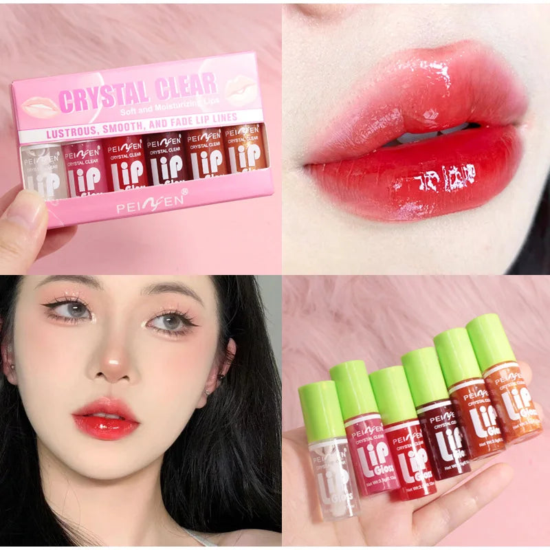 6pcs Moisturizing Min Plump Lips Lipgloss Transparent Lip Oil Sexy Lip Cosmetics For Make Up Liquid Lipstick Lips Cosmetics Gift