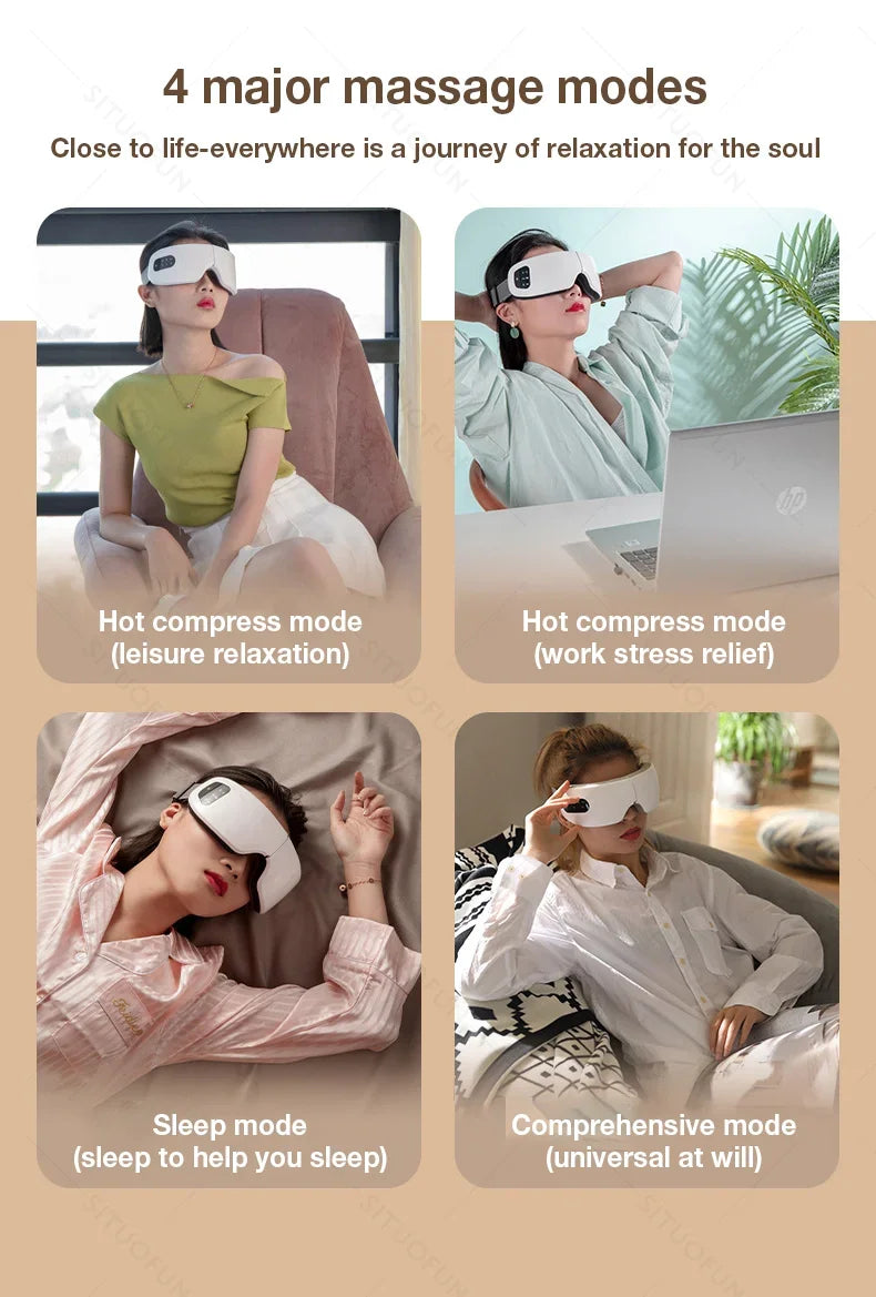 MUKASI Eye Massager with Vibration Bluetooth Music, Smart Massage Eye Mask for Eye Relax, Reduce Eye Strain, Improve Sleep