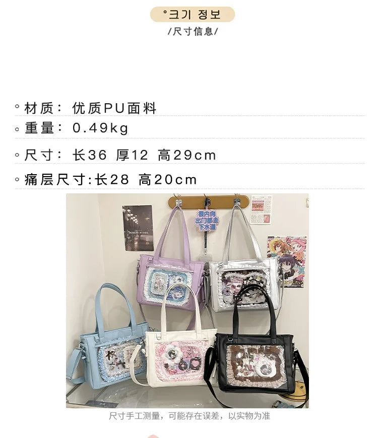 Womens Shoulder Bag Leather Sweet Lolita Jk Elegant Cute Casual Ita Bag Japanese Style Transparent Fashion Handbag