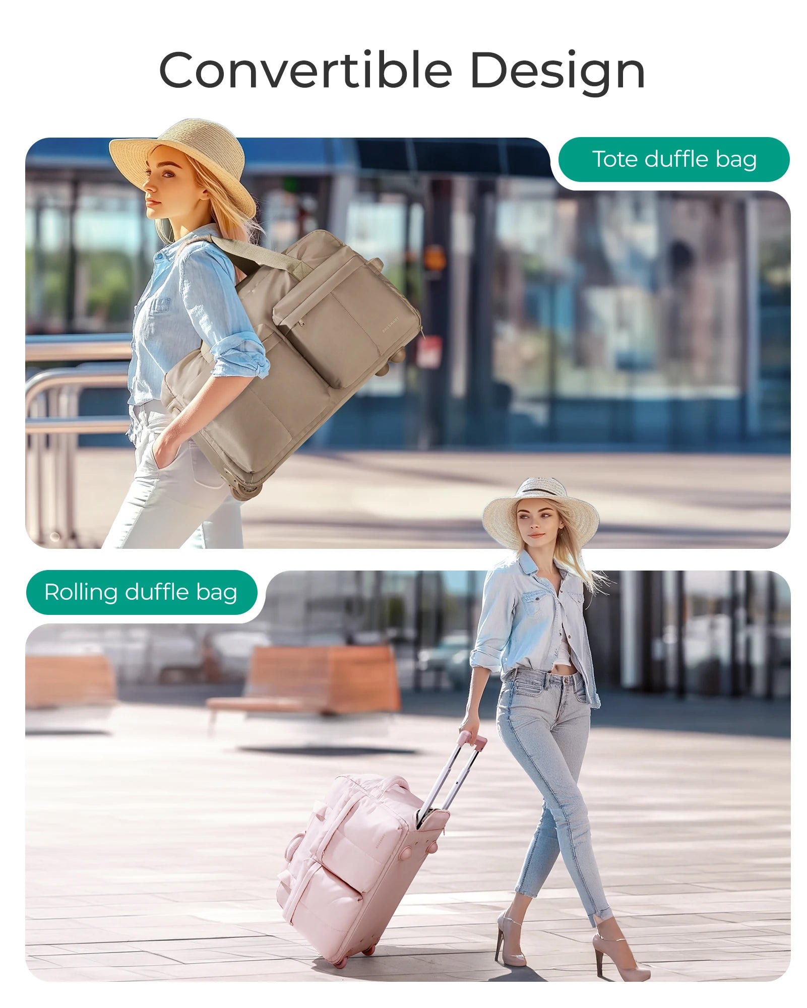 BAGSMART Rolling Duffle Bag with Wheels Waterproof Women's High-Quality Boston Bag Carry-On Suitcase for Travel Essentials