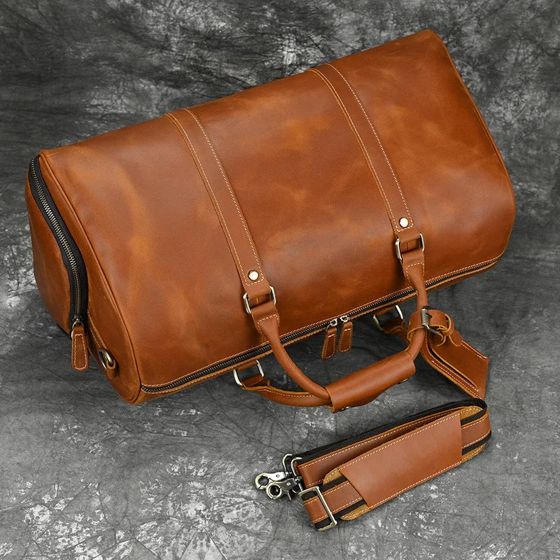 Fashionable Style Men's Leather Travel Handbags Real Cowhide Leather Duffle Bags For Man Male Weekend Bags With Shoe Pocket