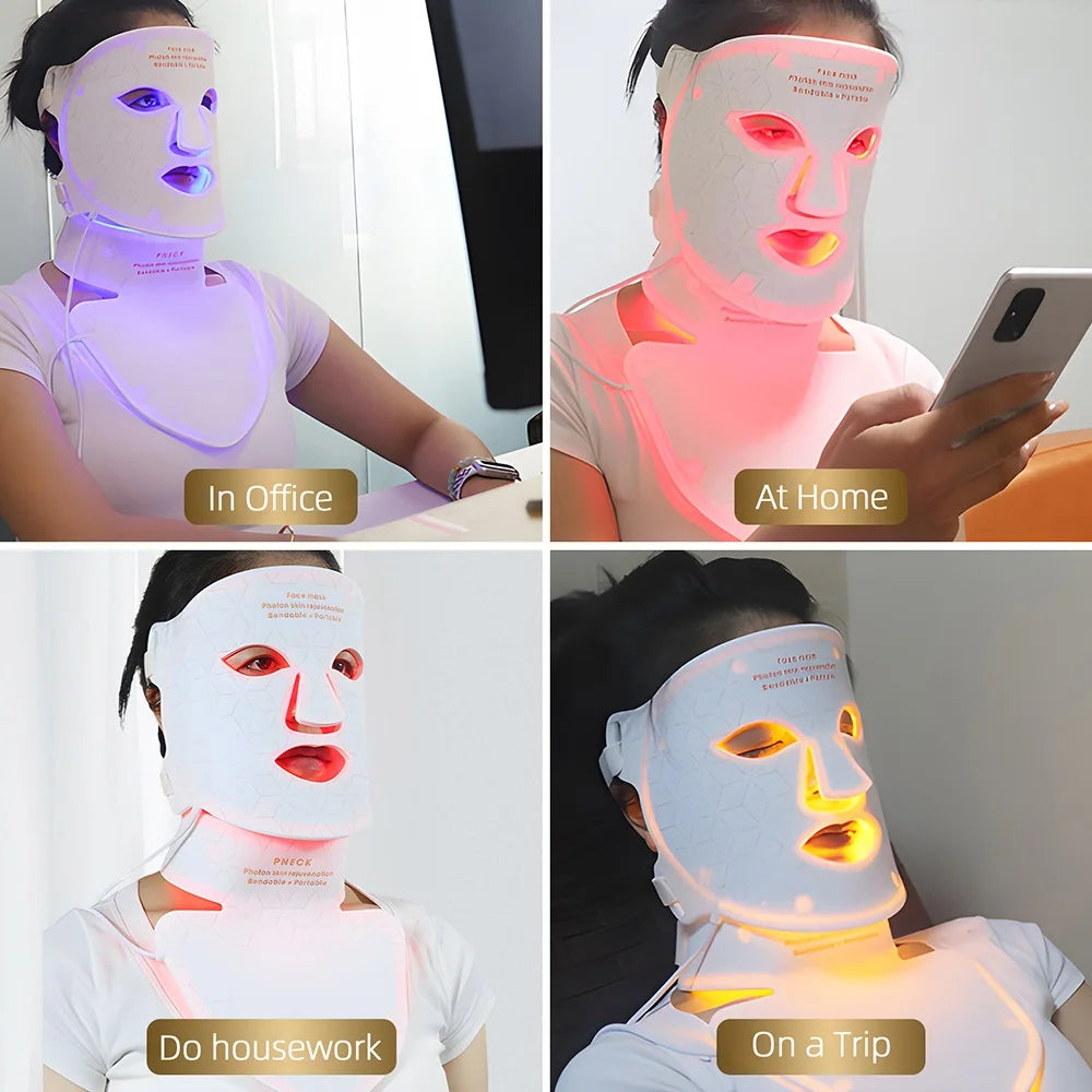 Silicone LED Mask Face With Neck 4 Colors LED Light Photon Infrared Therapy Flexible Facial Mask Repair Skin Brighten Skin Tone