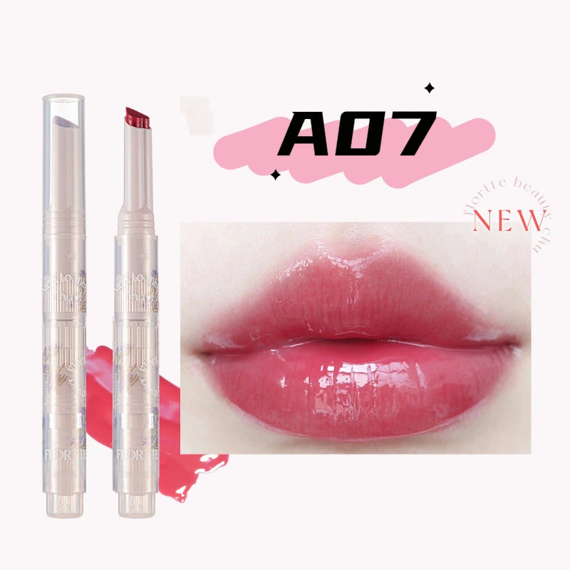 FLORTTE Solid Lip Gloss Water Light Glitter Clear Lipstick Pink Mirror Lip Glaze Jelly Moisturizing Lip Tint Cosmetics Makeup