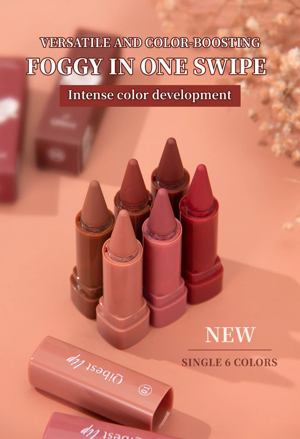 QIBEST 6 Color Matte Lipliner Lipstick Waterproof Lip Stain Lipstick Natural Nude Pink Lip Liner Outline Lips Contour Makeup