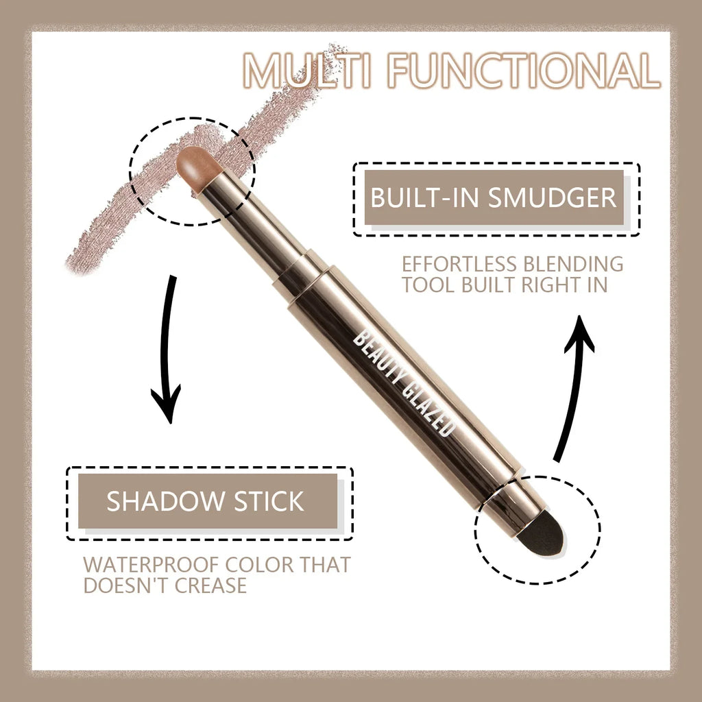 10 Color Double Ended Eye Shadow Stick With Sponge Brush Pearlescent Lasting Eyeshadow Pen Contouring Portable Makeup Cosmetics