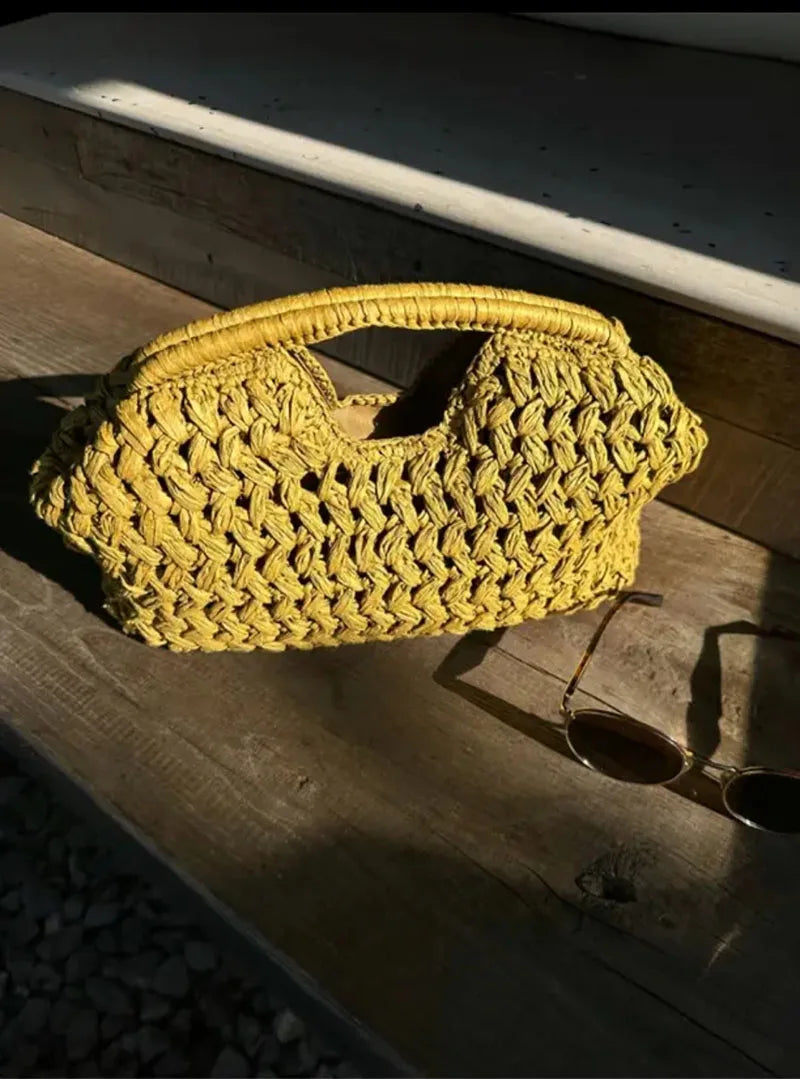 Elegant Ladies Chain Woven Handbag Straw Shoulder Bag Fashionable Raffia Crossbody Beach Bag Summer New Versatile Women's Bag