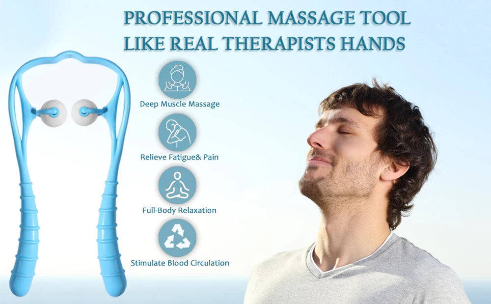 1PC Neck Massager Shiatsu Deep Tissue Dual Trigger Point Shoulder Massager for Pain Relief,Ergonomic Handle Design for Neck,Back