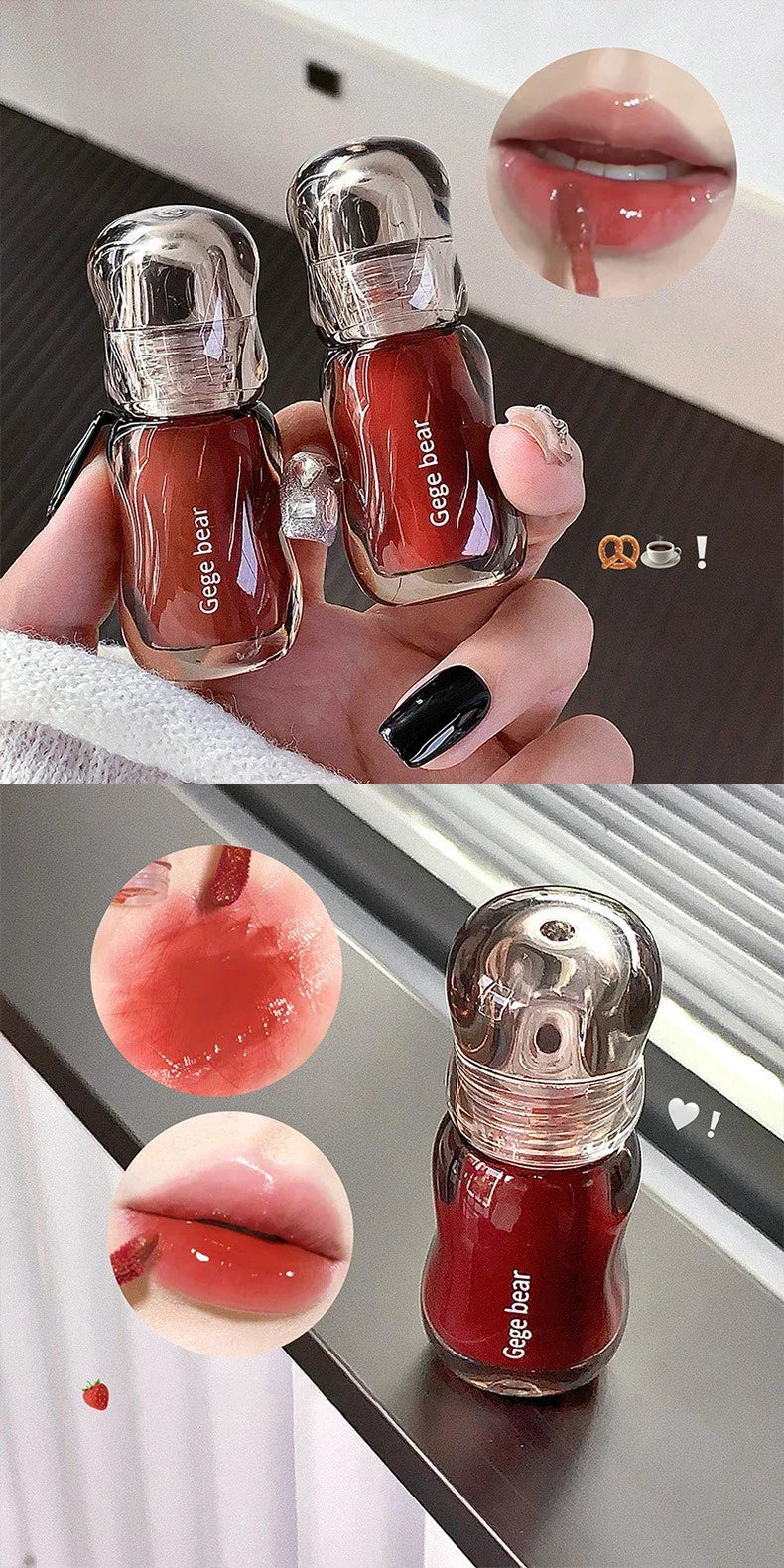 GegeBear Crystal Clear Lipgloss Hydrating Water Liquid Lipstick Light Lip Tint Plumping Non-stick Cup Lips Makeup Women Cosmetic