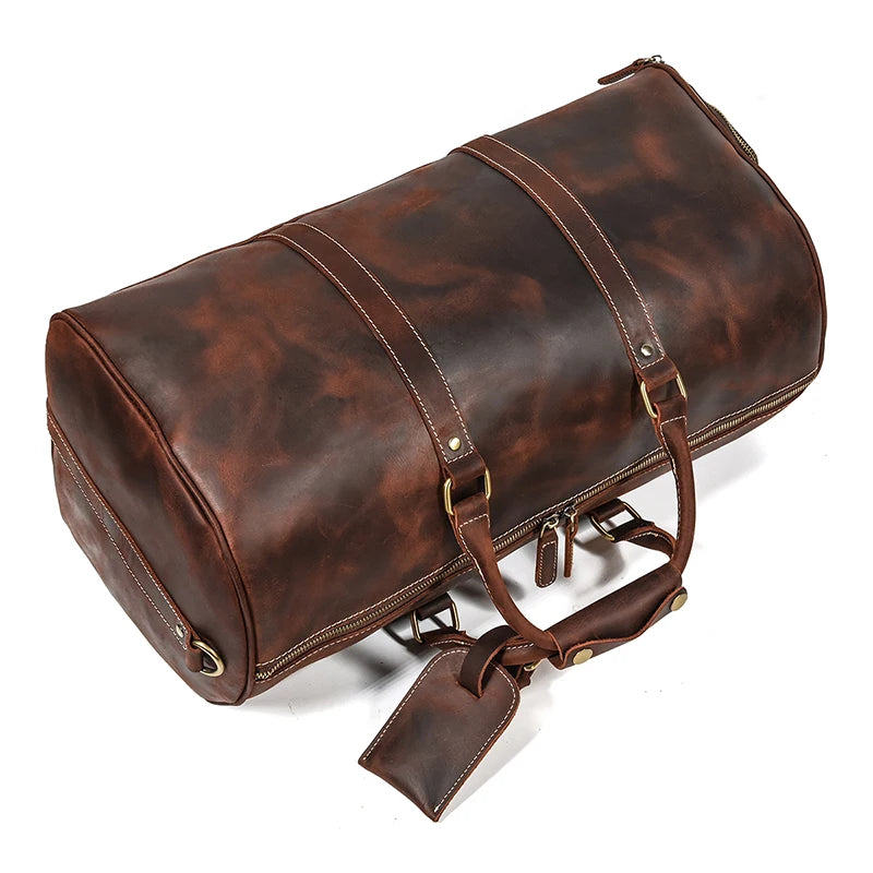 Fashionable Style Men's Leather Travel Handbags Real Cowhide Leather Duffle Bags For Man Male Weekend Bags With Shoe Pocket