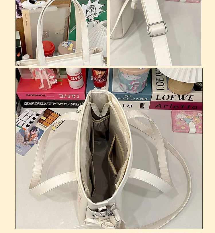 Womens Shoulder Bag Leather Sweet Lolita Jk Elegant Cute Casual Ita Bag Japanese Style Transparent Fashion Handbag