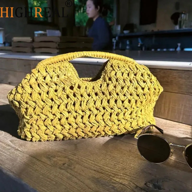 Elegant Ladies Chain Woven Handbag Straw Shoulder Bag Fashionable Raffia Crossbody Beach Bag Summer New Versatile Women's Bag