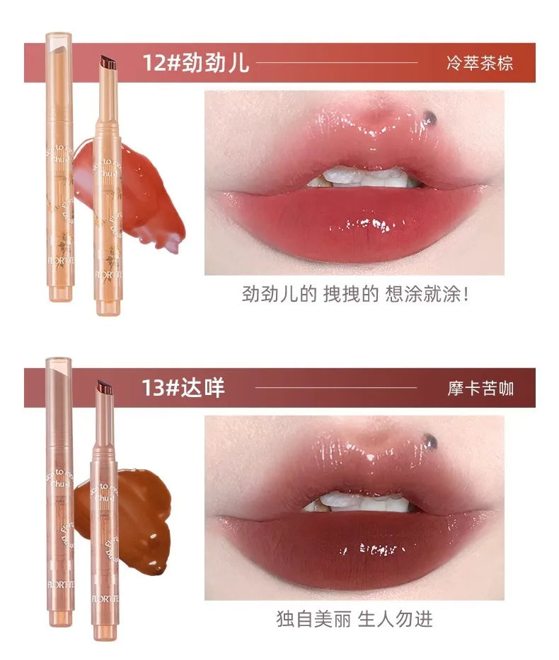 FLORTTE Solid Lip Gloss Water Light Glitter Clear Lipstick Pink Mirror Lip Glaze Jelly Moisturizing Lip Tint Cosmetics Makeup