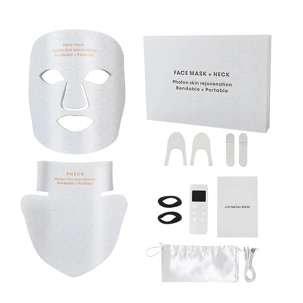 Silicone LED Mask Face With Neck 4 Colors LED Light Photon Infrared Therapy Flexible Facial Mask Repair Skin Brighten Skin Tone
