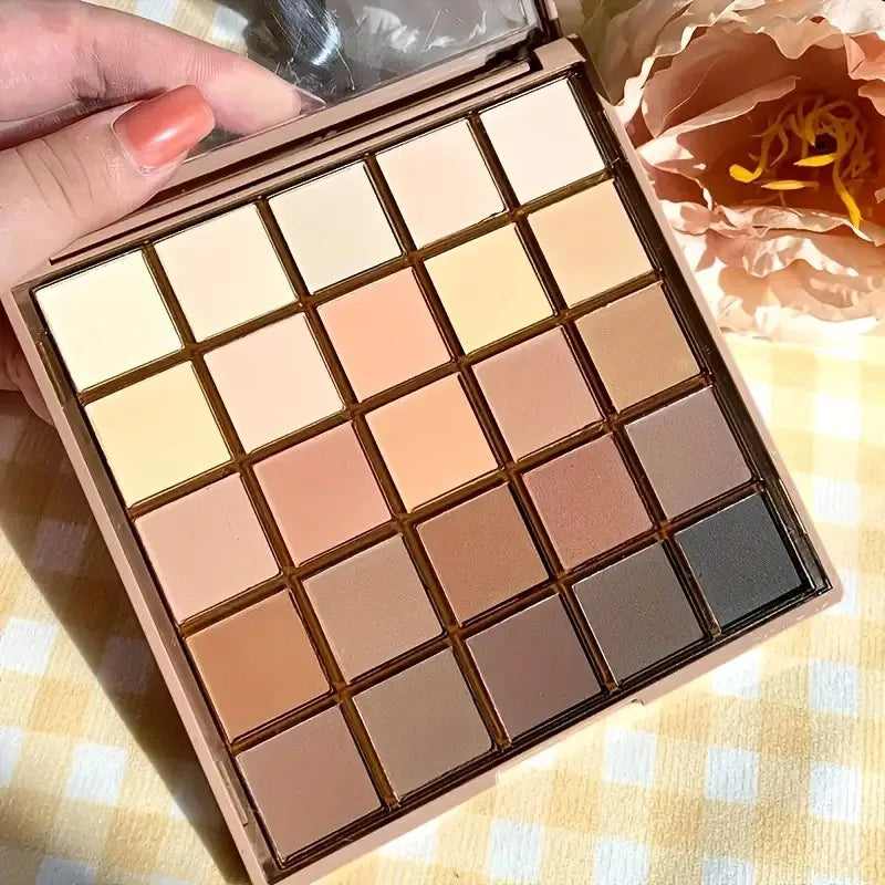 25 Shades Matte Finish Eyeshadow Palette, Neutral Grey Brown Earth Tones, Matte & Shimmer Finishes For Versatile Makeup Looks