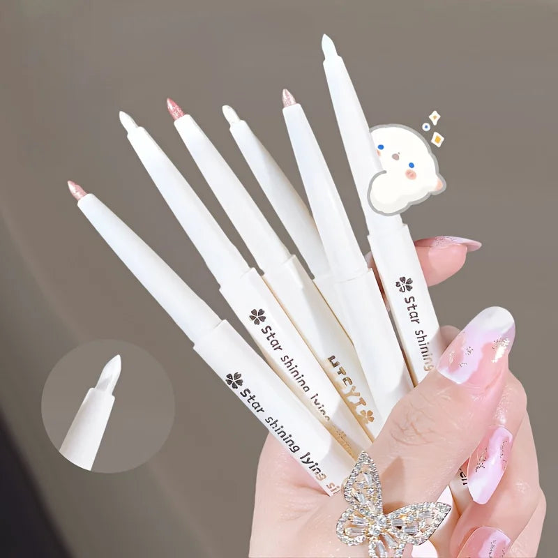 Pearly Glitter Eyeliner & Highlighter Pen - Waterproof, Sparkling Under Crease Eyeshadow Stick For Monochrome Eye Makeup