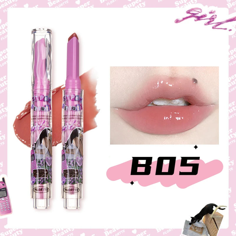 FLORTTE Solid Lip Gloss Water Light Glitter Clear Lipstick Pink Mirror Lip Glaze Jelly Moisturizing Lip Tint Cosmetics Makeup