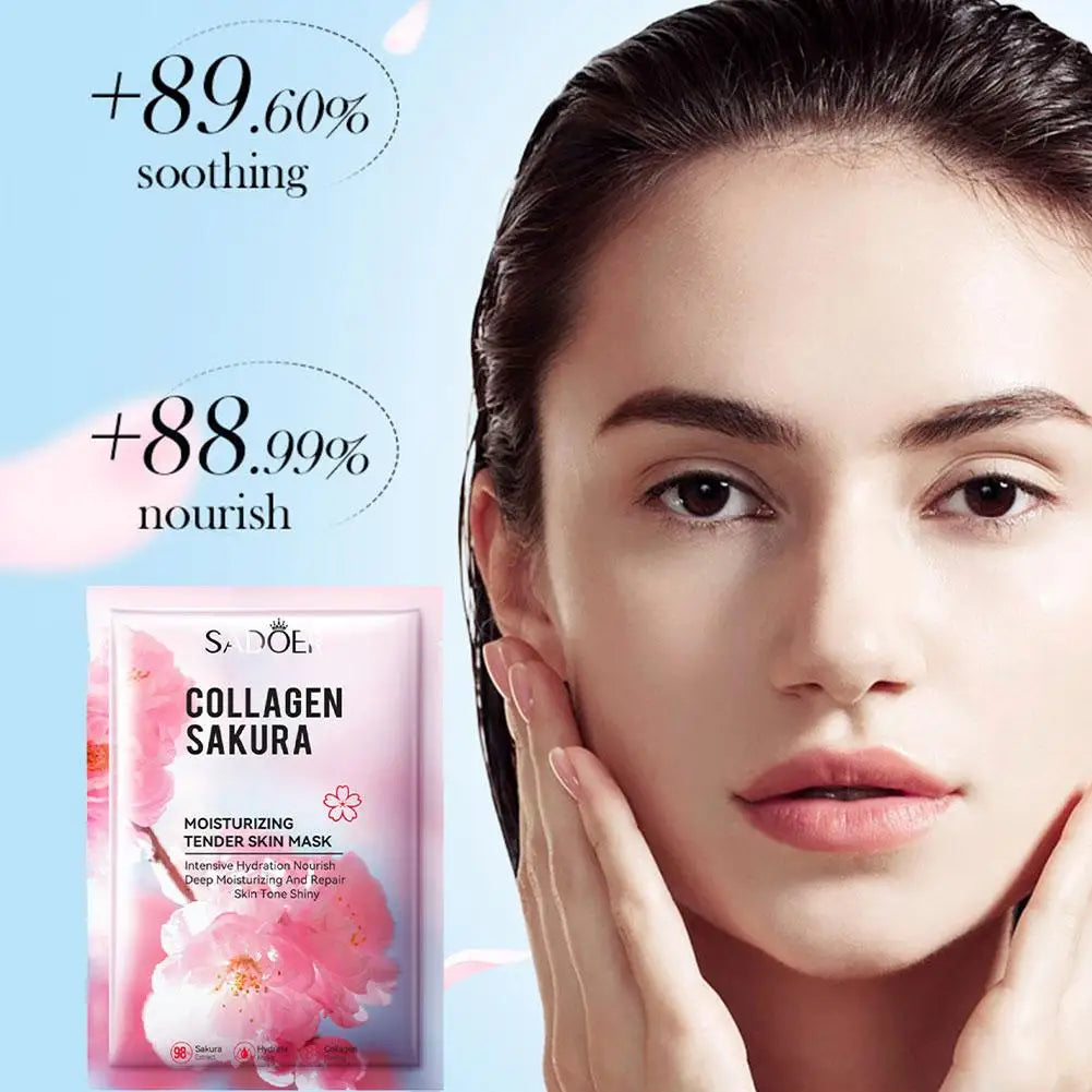 Sakura Collagen Face Mask Moisturizing Lifting Firming Essence Reduces Wrinkles Fine Lines Brighten Facial Mask Beauty Skin Care