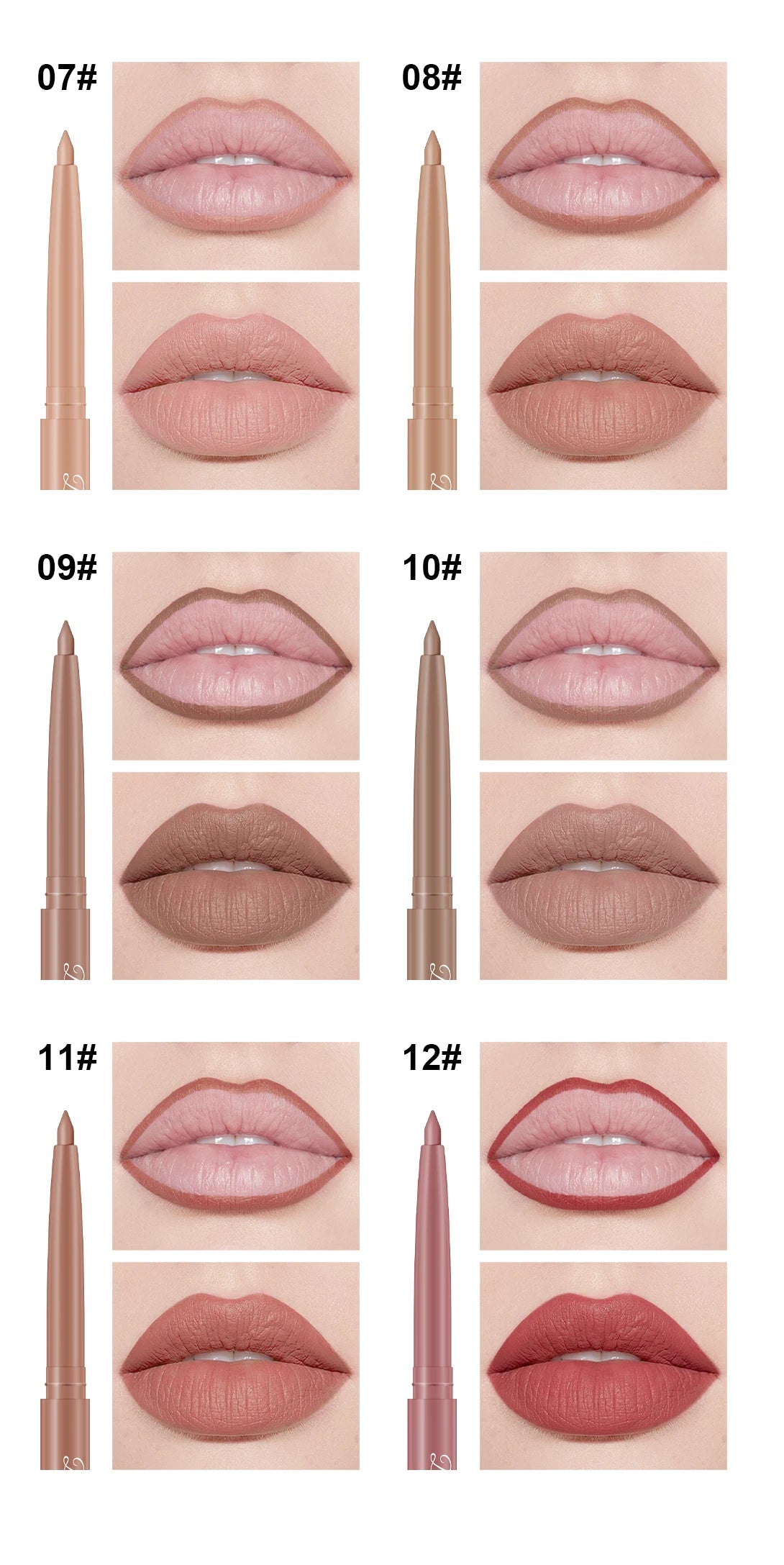 Dragon Ranee 12pcs Soft Matte Water Resistant Eraser Resistant Lip Liner Set Matte and Non-Drying Easy to Line Lip Liner Set