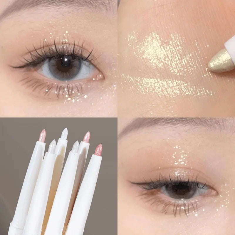 Pearly Glitter Eyeliner & Highlighter Pen - Waterproof, Sparkling Under Crease Eyeshadow Stick For Monochrome Eye Makeup