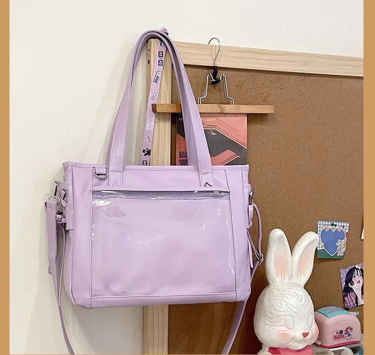 Womens Shoulder Bag Leather Sweet Lolita Jk Elegant Cute Casual Ita Bag Japanese Style Transparent Fashion Handbag
