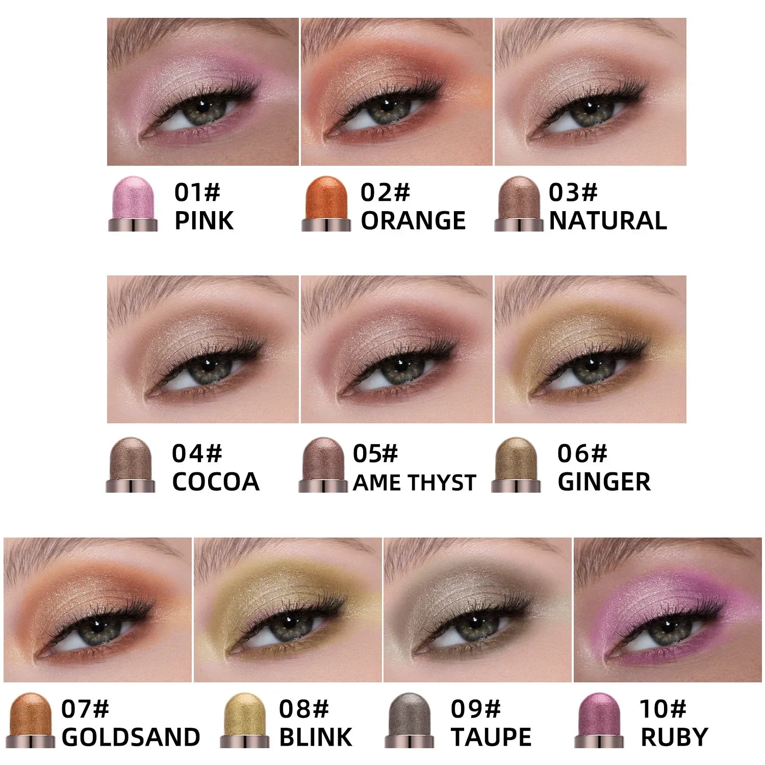 10 Color Double Ended Eye Shadow Stick With Sponge Brush Pearlescent Lasting Eyeshadow Pen Contouring Portable Makeup Cosmetics