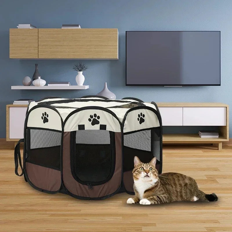 Foldable Octagonal Pet Tent Portable Cat Dog Cage for Outdoor Camping Large Enclosure Travel Fence House for Cats and Dogs