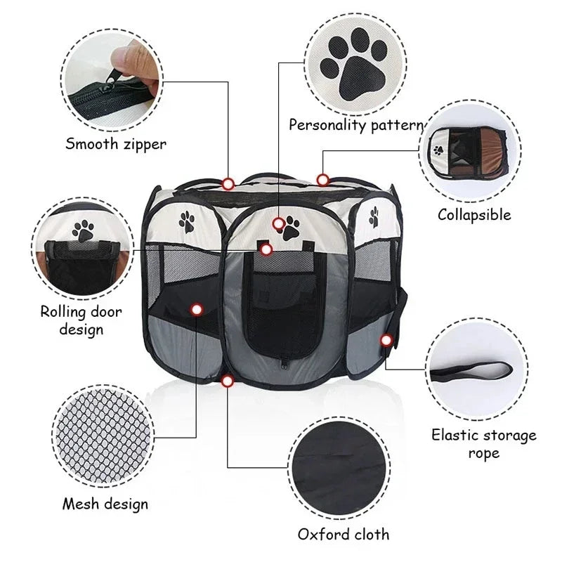 Foldable Octagonal Pet Tent Portable Cat Dog Cage for Outdoor Camping Large Enclosure Travel Fence House for Cats and Dogs